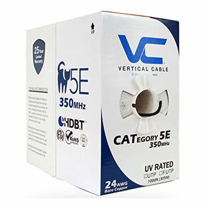 Picture of Vertical Cable Cat5e, 350 Mhz, UTP, UV Jacket, Outdoor, CMX, 1000ft, Bulk Ethernet Cable, Black