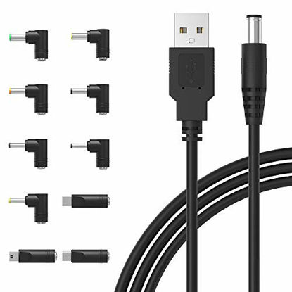 Picture of IBERLS Universal 5V DC Power Cable, USB to DC 5.5x2.1mm Plug Charging Cord with 10 Connector Tips(5.5x2.5, 4.8x1.7, 4.0x1.7, 4.0x1.35, 3.5x1.35, 3.0x1.1, 2.5x0.7, Micro USB, Type-C, Mini USB)