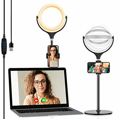 Picture of Selfie Ring Light with Adjustable Phone Holder&Stable Disc Base,Yoozon Video Conference Lighting,Dimmable Led Ring Light for YouTube,Zoom Call Meeting,Video Conference,Makeup,Live Streaming