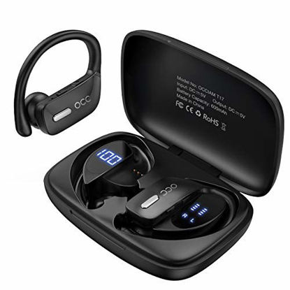 Picture of Occiam Bluetooth Headphones-True Wireless Earbuds 48Hrs Playtime Earphones TWS Deep Bass Loud Voice Call Over Ear Waterproof with Microphone Smart LED Display for Sports Running Gaming WorkoutBlack