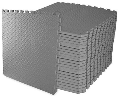 Picture of BalanceFrom Puzzle Exercise Mat with EVA Foam Interlocking Tiles, 3/4" Thick, 96 Square Feet, Gray