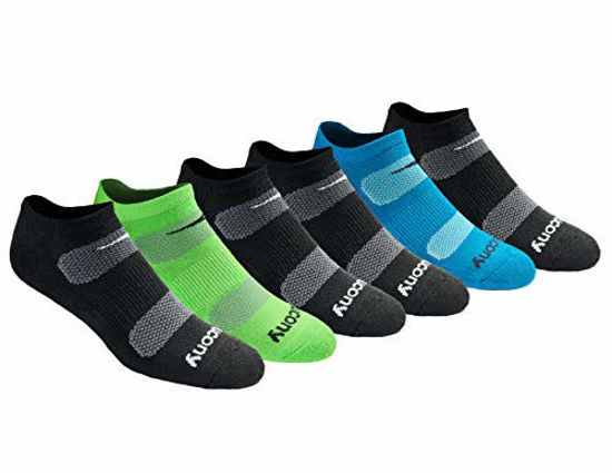 Picture of Saucony Men's Multi-Pack Mesh Ventilating Comfort Fit Performance No-Show Socks, Black Fashion (6 Pairs), Shoe Size: 8-12