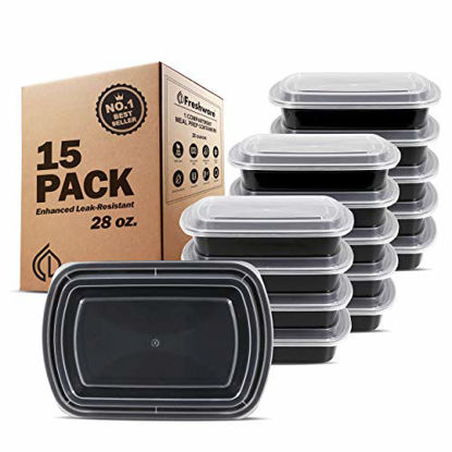 Picture of Freshware Meal Prep Containers [15 Pack] 1 Compartment Food Storage Containers with Lids, Bento Box, BPA Free, Stackable, Microwave/Dishwasher/Freezer Safe (28 oz)