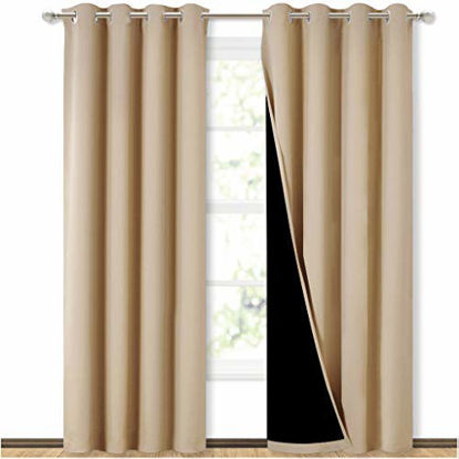Picture of NICETOWN Living Room Completely Shaded Draperies, Privacy Protection & Noise Reducing Ring Top Drapes, Black Lined Insulated Window Treatment Curtain Panels(Biscotti Beige, 2 Pieces, W52 x L84)