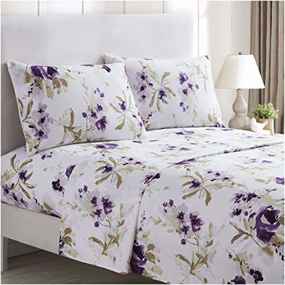 Picture of Mellanni Bed Sheet Set - Brushed Microfiber 1800 Bedding - Wrinkle, Fade, Stain Resistant - 4 Piece (Queen, Madison Purple)