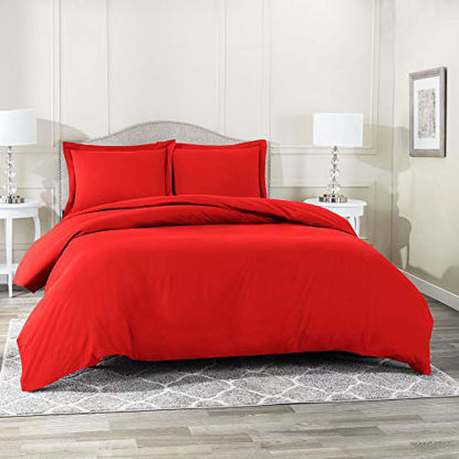 Picture of Nestl Duvet Cover 3 Piece Set - Ultra Soft Double Brushed Microfiber Hotel-Quality - Comforter Cover with Button Closure and 2 Pillow Shams, Cherry Red - Full (Double) 80"x90"