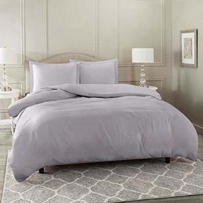 Picture of Nestl Duvet Cover 3 Piece Set - Ultra Soft Double Brushed Microfiber Hotel Collection - Comforter Cover with Button Closure and 2 Pillow Shams, Gray Lavender - Full (Double) 80"x90"
