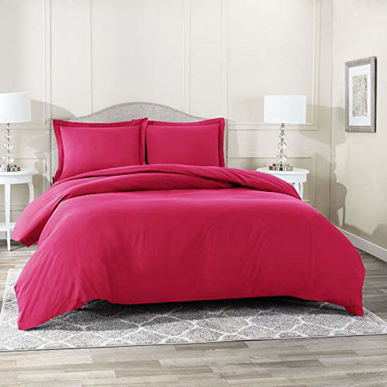 Picture of Nestl Duvet Cover 3 Piece Set - Ultra Soft Double Brushed Microfiber Hotel Collection - Comforter Cover with Button Closure and 2 Pillow Shams, Magenta - California King 98"x104"