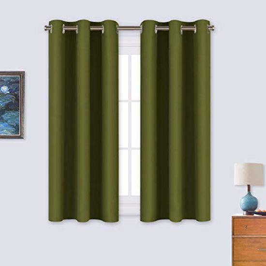 Picture of NICETOWN Window Curtain Panels, Window Decoration Thermal Insulated Solid Grommet Blackout Draperies/Drapes (One Pair, 34 by 54-inch, Olive Green)