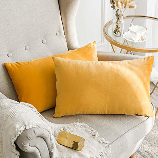 Picture of MIULEE Pack of 2, Velvet Soft Solid Decorative Square Throw Pillow Covers Set Cushion Case for Sofa Bedroom Car 12 x 20 Inch 30 x 50 cm