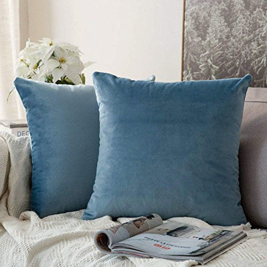 Picture of MIULEE Pack of 2 Velvet Pillow Covers Decorative Square Pillowcase Soft Solid Cushion Case for Sofa Bedroom Car 26 x 26 Inch Light Blue