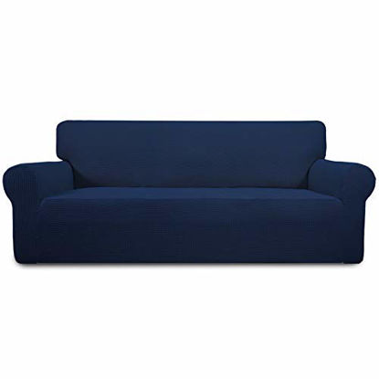 Picture of Easy-Going Stretch Sofa Slipcover 1-Piece Couch Sofa Cover Furniture Protector Soft with Elastic Bottom for Kids, Spandex Jacquard Fabric Small Checks(Sofa,Navy