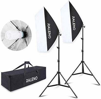 Picture of RALENO Softbox Photography Lighting Kit 20"X28" Photography Continuous Lighting System Photo Studio Equipment with 2pcs E27 Socket 5500K Bulb Photo Model Portraits Shooting Box