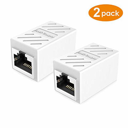 Picture of Ethernet Coupler,PLUSPOE 2 Pack in Line Coupler Cat7 Cat6 Cat5e Ethernet Cable Extender Adapter Female to Female (White)