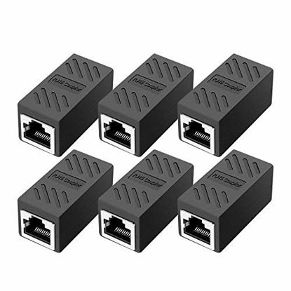 Picture of RJ45 Coupler, in Line Coupler Cat7/Cat6/Cat5e Ethernet Cable Extender Adapter Female to Female (6 Pack Black)