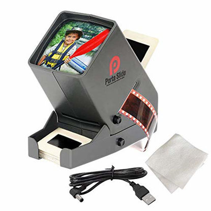 Picture of Porta Slide PS-3 Slide Viewer, View 2x2 in. Slides, 35mm Film Strips & Negatives, LED Viewing light, 4 in. Screen, 3x Magnification w/Cleaning Cloth, USB Power Cable included