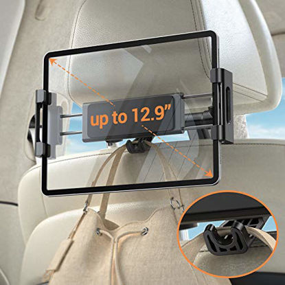 Picture of Car Headrest Tablet Mount Holder, iPad Car Mount Bakel Headrest Tablet Holder Compatible with iPad Pro 12.9/11, Phones/Tablets/Switch 4.7"-12.9", Headrest Posts Width 4.7in-5.9in Black