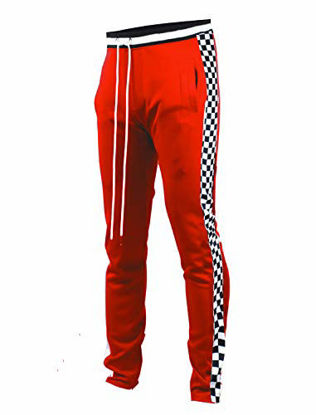 Picture of SCREENSHOTBRAND-P11854 Mens Hip Hop Premium Slim Fit Track Pants - Athletic Jogger Bottom with Side Checker Taping-Red-XLarge