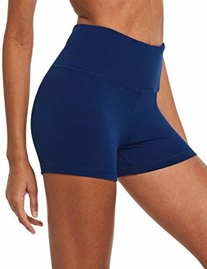 BALEAF Women's 3 Inches High Waisted Seamless Yoga Shorts Stretch Running  Workout Athletic Shorts Back Pocket Navy Size XL