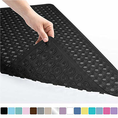 Picture of Gorilla Grip Original Patented Bath, Shower, Tub Mat, 35x16, Washable, Antibacterial, BPA, Latex, Phthalate Free, Bathtub Mats with Drain Holes, Suction Cups, XL Size Bathroom Mats, Black Opaque