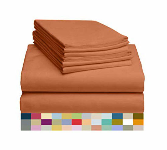 Picture of LuxClub 6 PC Sheet Set Bamboo Sheets Deep Pockets 18" Eco Friendly Wrinkle Free Sheets Hypoallergenic Anti-Bacteria Machine Washable Hotel Bedding Silky Soft - Autumn Orange King