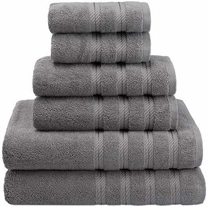 Picture of American Soft Linen 6-Piece 100% Turkish Genuine Cotton Premium & Luxury Towel Set for Bathroom & Kitchen, 2 Bath Towels, 2 Hand Towels & 2 Washcloths [Worth $72.95] - Rockridge Grey