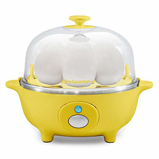 Picture of Elite Gourmet EGC-007Y Easy Electric Poacher, Omelet Eggs & Soft, Medium, Hard-Boiled Egg Boiler Cooker with Auto Shut-Off and Buzzer, Measuring Cup Included, BPA Free, 7, Yellow