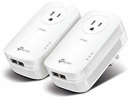 Picture of TP-Link AV2000 Powerline Adapter - 2 Gigabit Ports, Ethernet Over Power, Plug&Play, Power Saving, 2x2 MIMO, Noise Filtering, Extra Power Socket for other Devices, Ideal for Gaming (TL-PA9020P KIT)