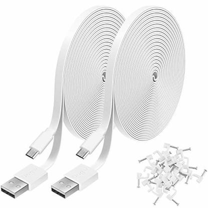 Picture of 2 Pack 10FT Power Extension Cable for WyzeCam, WyzeCam Pan, KasaCam Indoor, NestCam Indoor, Yi Camera, Blink,Cloud Cam, USB to Micro USB Durable Charging and Data Sync Cord(White)