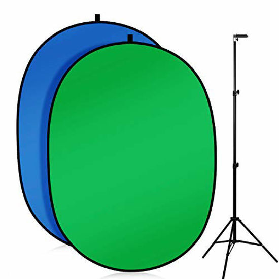 Picture of 5'X7'Portable Green Screen Backdrop with Stand Blue and Green 2-in-1 Collapsible Green Screen Kit