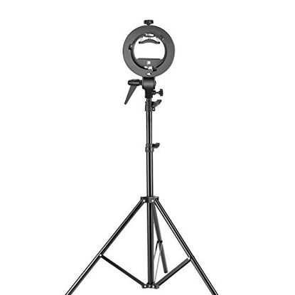 Picture of Neewer Studio Photography S-Type Speedlite Bracket Holder with Bowens Mount and 75 inches/190 Centimeters Adjustable Light Stand for Flash Snoot Softbox Beauty Dish Reflector Umbrella