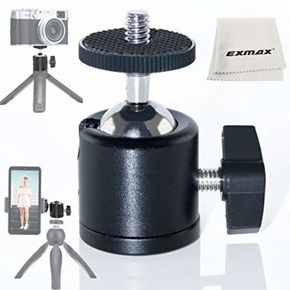 Picture of EXMAX 360 Degree Aluminum Alloy Body Rotating Swivel Mini Tripod Ball Head with 1/4" Screw Thread Base Mount for Lighter DSLR Camera Camcorder LED Light Bracket Hiking HTC Vive (Black)