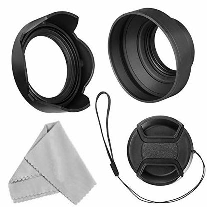 Picture of 55mm Lens Hood Set Compatible with Nikon D3400 D3500 D5500 D5600 D7500 DSLR Camera with AF-P DX 18-55mm f/3.5-5.6G VR Lens, Collapsible Rubber Hood + Reversible Tulip Flower Hood + Lens Cap