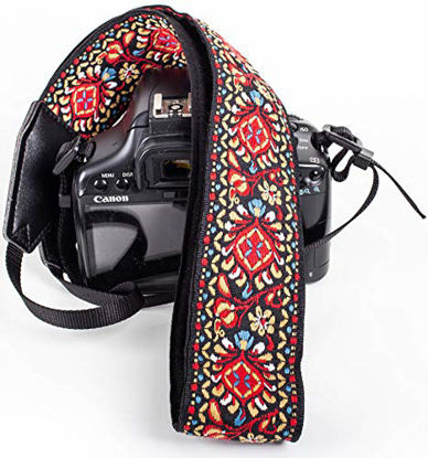 Picture of Red Woven Vintage Camera Strap for All DSLR Camera. Embroidered Elegant Universal Neck & Shoulder Strap, Floral Pattern Strap Best Stocking Stuffer for Men & Women Photographers