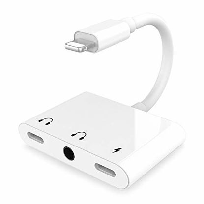 Picture of 3.5mm Headphone Jack Adapter, 3 in 1 Audio and Charge Headphone Splitter for Phone 11 /11 Pro /XS /XS Max /XR /X /8 /8 Plus /7 /7 Plus, Support Fast Charge (White)