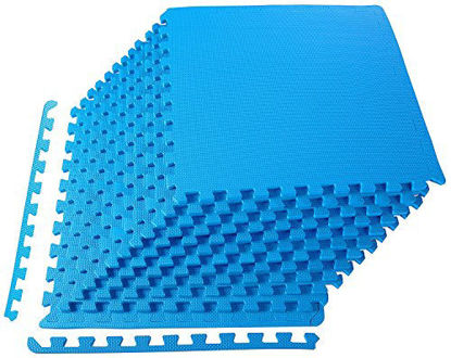 Picture of BalanceFrom Puzzle Exercise Mat with EVA Foam Interlocking Tiles, 1/2" Thick, 48 Square Feet, Blue