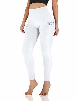 Picture of ODODOS Women's High Waisted Yoga Leggings with Pocket, Workout Sports Running Athletic Leggings with Pocket, Full-Length, White,X-Large