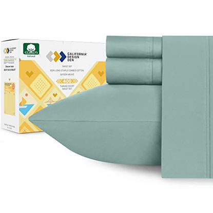 Picture of Premium 400-Thread-Count 100% Natural Cotton Sheets - 4-Piece Green Sage Queen Size Sheet Set Long-Staple Combed Cotton Bed Sheets for Bed Sateen Weave Sheets Set Fits Mattress 16'' Deep Pocket