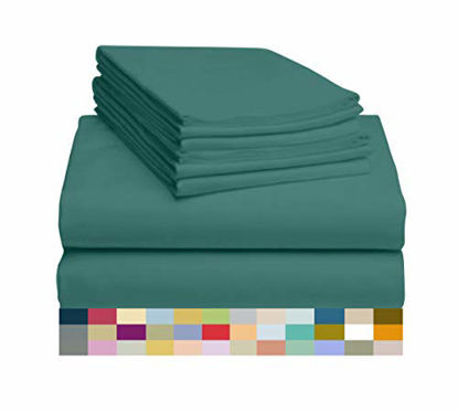 Picture of LuxClub 7 PC Sheet Set Bamboo Sheets Deep Pockets 18" Eco Friendly Wrinkle Free Sheets Machine Washable Hotel Bedding Silky Soft - Teal Split King