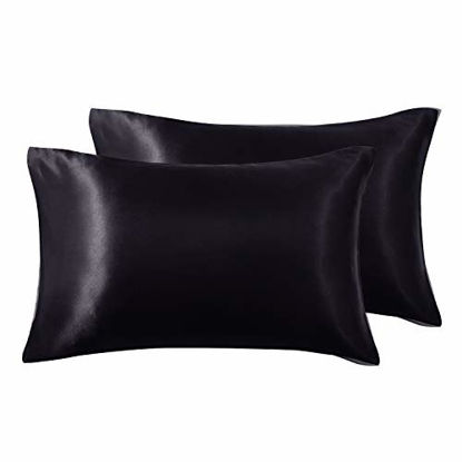 Picture of Love's cabin Silk Satin Pillowcase for Hair and Skin (Black, 20x26 inches) Slip Pillow Cases Standard Size Set of 2 - Satin Cooling Pillow Covers with Envelope Closure