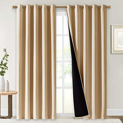 Picture of NICETOWN Thermal Insulated 100% Blackout Curtains, Noise Reducing Performance Drapes with Black Lining, Full Light Blocking Drapery Panels for Patio (Biscotti Beige, 1 Pair, 70 inches x 95 inches)