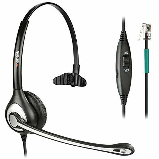 Picture of Wantek Corded Telephone Headset Mono w/Noise Canceling Mic Compatible with ShoreTel Plantronics Polycom Zultys Toshiba NEC Aspire Dterm Nortel Norstar Meridian Packet8 Landline Deskphones(F600S2)