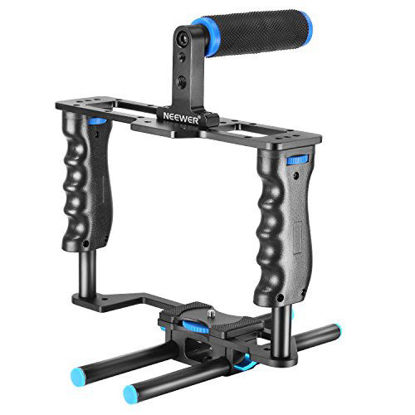 Picture of Neewer Aluminum Alloy Camera Video Cage Film Movie Making Kit include:(1)Video Cage(1)Top Handle Grip(2)15mm Rod for DSLR Cameras Such as Canon 5D mark II III 700D 650D Nikon D7200 Pentax Sony Olympus