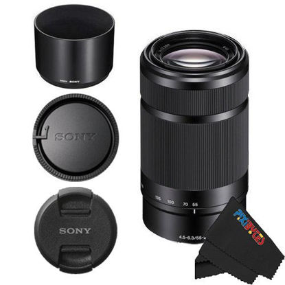 Picture of Sony E-Mount 55-210mm F 4.5-6.3 Lens for Sony E-Mount Cameras Bundle with PixiBytes Microfiber Cleaning Cloth (Black)