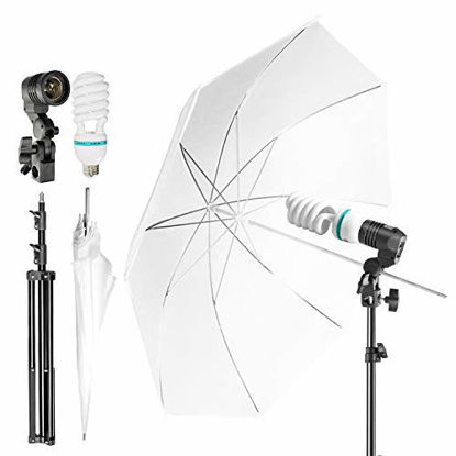 Picture of LimoStudio Continuous Light White Umbrella Reflector Lighting Kit with 33 inch Umbrella and 6500K Light Bulb for Camera Video Studio Shooting, AGG1754