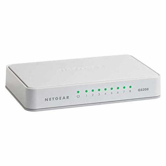 Picture of NETGEAR 8-Port Gigabit Ethernet Unmanaged Switch, Desktop, Internet Splitter, Fanless, Plug-and-Play (GS208)