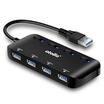 Picture of USB 3.0 Hub Splitter - USB Extender 4 Port USB Ultra Slim Data Hub with Individual Power Switch and LED