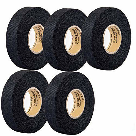 Picture of 5 Rolls Wire Loom Harness Tape, Wiring Harness Cloth Tape, Wiring Loom Harness Adhesive Cloth Fabric Tap Adhesive Fabric Tape for Automobile Wire harnessing Noise Damping Heat Proof(15 mm x 15 m)