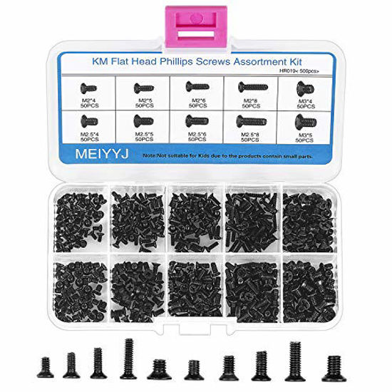 Picture of MEIYYJ 500pcs M2 M2.5 M3 Laptop Notebook Computer Replacement Screws Kit, PC Flat Head Phillips Screw Assortments, Countersunk SSD Electronic Repair Accessories for Sony DELL Samsung IBM HP Toshiba