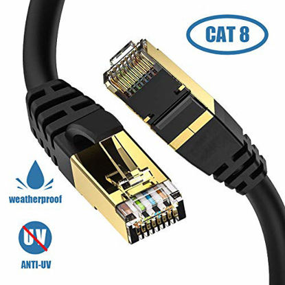 Picture of CAT8 Ethernet Cable, Outdoor&Indoor, 10FT Heavy Duty Weatherproof 26AWG Cat8 LAN Network Cable with Gold Plated RJ45 Connector, High Speed for Router, Gaming, Nintendo Switch, Xbox, IP Cam, Modem 